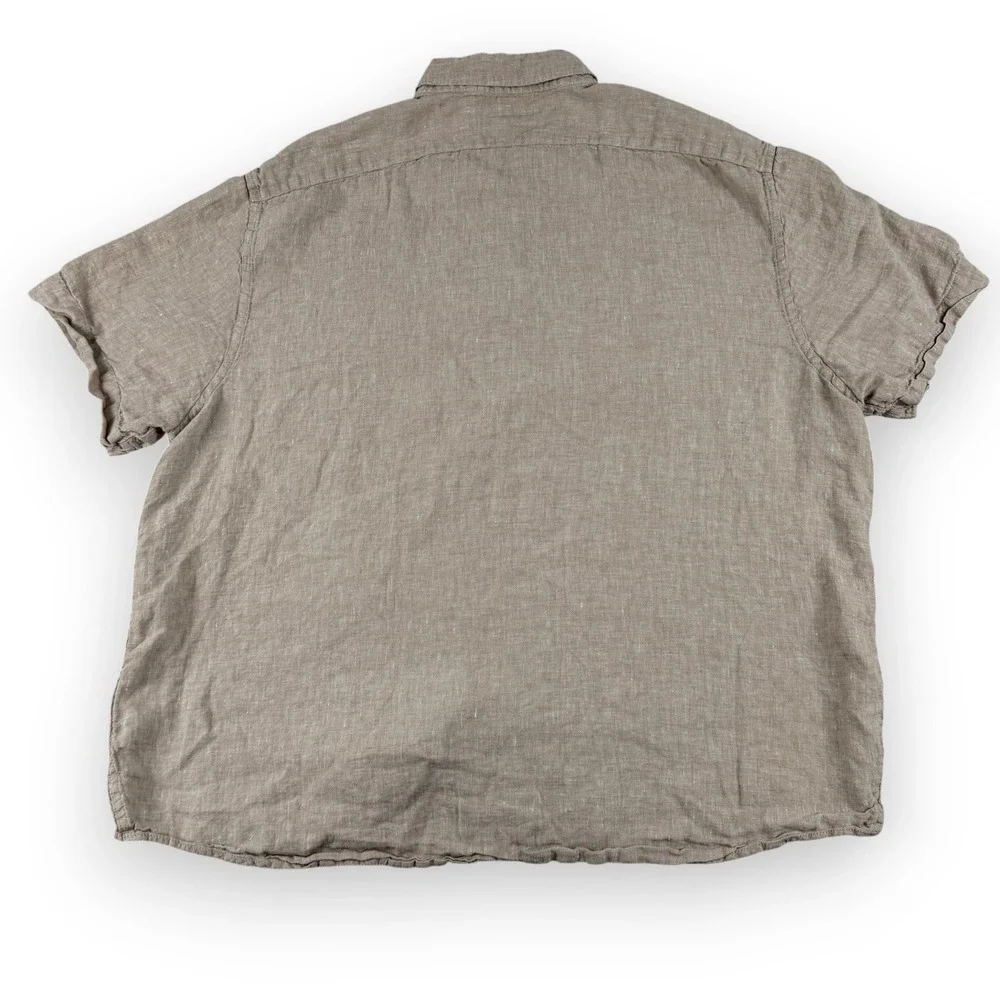 Banana Republic Shirt Mens XXL Tan Linen Button Down Short Sleeve Standard Fit‎